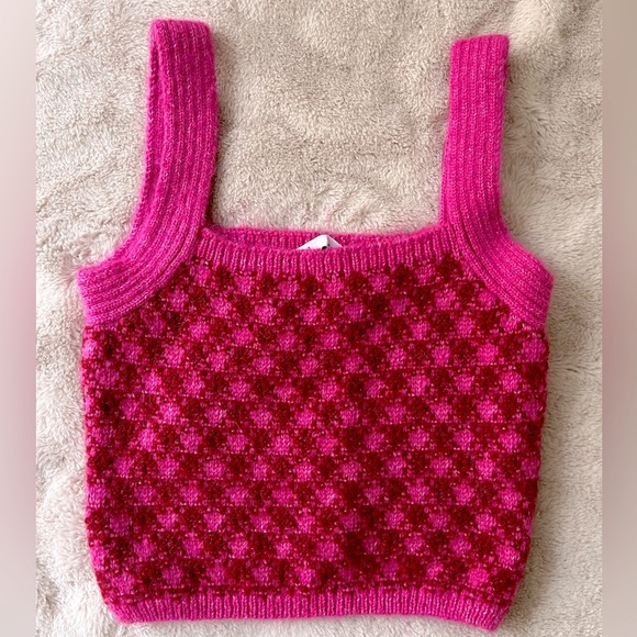 NWT Zara Pink Check Knit Wool Blend Crop Top Size S - Picture 9 of 12